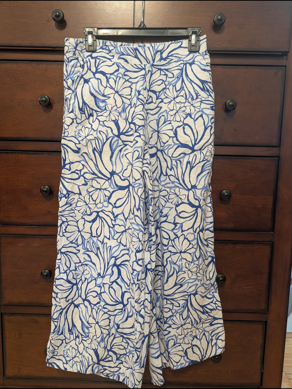 Martha Stewart Blue and White Floral Linen Pants
